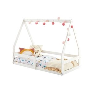 Idimex Lit cabane TAMI 70x140 cm, lit simple 1 place pour bébé ou enfant de type Montessori, en pin massif lasuré blanc - Publicité