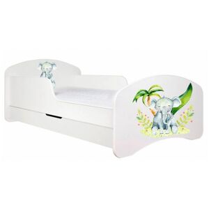 Lit Enfant 160x80 Blanc Motif Éléphant + Matelas Mousse Latex Avec Tiroir - Publicité