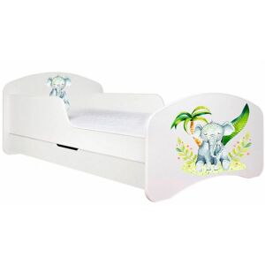 Lit Enfant 190x90 Blanc Motif Éléphant + Matelas Mousse Latex Avec Tiroir - Publicité