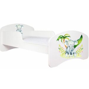 Lit Enfant 190x90 Blanc Motif Éléphant + Matelas Mousse Latex Coco Sans Tiroir - Publicité