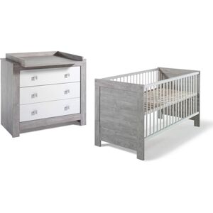 Ensemble lit enfant commode à langer Nordic Driftwood, blanc/gris...