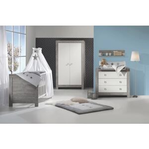 Ensemble lit enfant commode armoire 2 portes Nordic Driftwood bois...