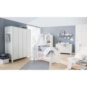 Ensemble lit enfant commode, armoire 4 portes Milano, blanc 70x140 cm