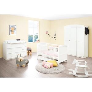 Pinolino Chambre bébé trio lit Laura armoire 3 portes commode bois blanc...