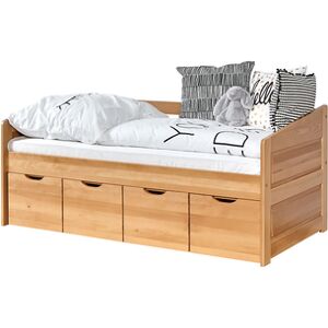 TiCAA Lit enfant avec tiroirs de rangement Mini Micki hêtre naturel 4... 80x160 cm