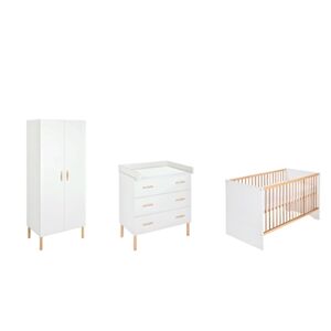 Ensemble lit enfant armoire 2 portes commode Melody White bois 70x140 cm