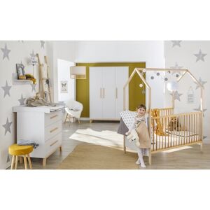 Schardt Ensemble lit cabane enfant armoire 3 portes commode Venice Grey bois... 70x140 cm