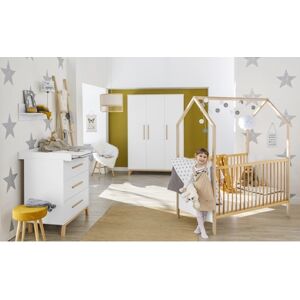 Schardt Ensemble lit cabane enfant armoire 3 portes commode Venice bois... 70x140 cm