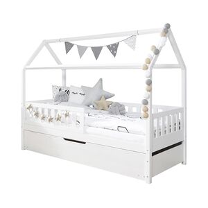 TiCAA Lit cabane enfant Maison de rêve deuxième lit bois 90x200 cm 90x200 cm