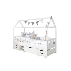 TiCAA Lit cabane enfant Maison de rêve 4 tiroirs bois 90x200 cm 90x200 cm