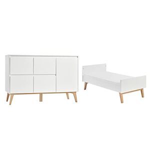 Pinio Lit évolutif 70x140 et commode 4 tiroirs 1 porte Swing Blanc et bois - Publicité