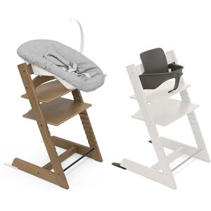 Stokke Chaise en Chêne  Tripp Trapp (Brun) avec Newborn Set & Baby Set (Gris Brume) Conception sûre, Réglable et ergonomique - Publicité