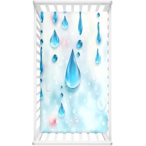 Odot Drap Housse pour Lit de Bébé, Draps Housses Enfants Respirant Douce Extensible Protège Matelas pour Fille et Garçon, Lit Bébé, Berceau, Lit Parapluie (Goutte bleue 1,80x40x10cm) - Publicité