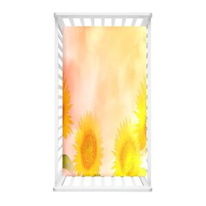 Odot Drap Housse pour Lit de Bébé, Motif Tournesol Draps Housses Enfants Douce Protège Matelas Extensible pour Fille et Garçon, Lit Bébé, Berceau, Lit Parapluie (Tournesol jaune,80x40cm) - Publicité