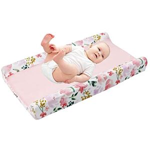 URFEDA Housse de Matelas à Langer pour BéBé, Douce et Respirante Housse de Table a Langer en Coton, housse de protection matelas à langer amovible, Housse de lit Extensible nouveau-né, Fleur Rose Clair - Publicité