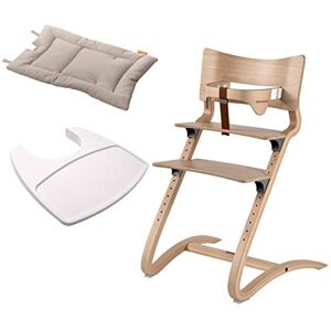 Leander Chaise haute pour enfant avec arceau + plateau blanc + coussin cappuccino - Publicité