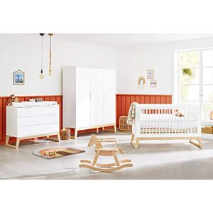 PINOLINO Chambre d'enfant 'Bridge' Grande Largeur, laquée Blanc, 3 pièces avec lit d'enfant, Large Commode à Langer et Grande Armoire, lit d'enfant Transformable en lit Junior et barreaux Amovibles - Publicité