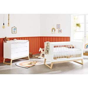 PINOLINO Ensemble économique 'Bridge' Large, laqué Blanc, pour la Chambre d'enfant, Ensemble de 2 pièces avec lit bébé et Large Commode à Langer, Transformable en lit Junior, Plan à Langer Amovible - Publicité