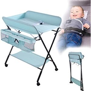 HUOLE Table a Langer Pliante Chambre Bébé Réglable en Hauteur,Table à Langer Pliable,Commode à langer pour bébé,avec sangle de sécurité et paniers de rangement,80 * 66 * 98cm（Bleu） - Publicité