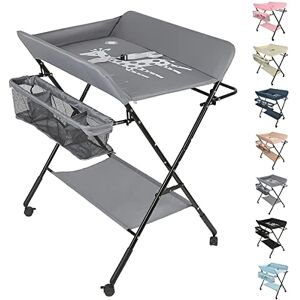 Willonin Table à langer,Table à langer pliante,pliable,portable,pratique,peu encombrant,avec panier de rangement, ceinture de sécurité et 4 roues avec frein, réglable en hauteur,92-95-98cm (gris) - Publicité