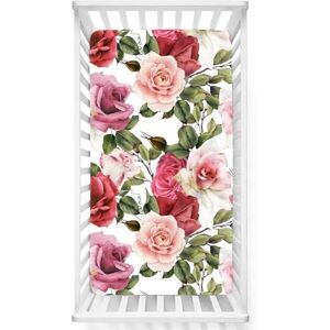 Odot Drap Housse pour Lit de Bébé, Impression de Plantes Draps Housses Enfants Respirant Douce Extensible Protège Matelas pour Lit Bébé, Berceau, Lit Parapluie (45x90 cm,des roses) - Publicité