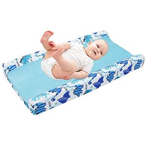 URFEDA Housse de Matelas à Langer pour BéBé, Douce et Respirante Housse de Table a Langer en Coton, housse de protection matelas à langer amovible, Housse de lit Extensible nouveau-né, Dinosaure Bleu - Publicité