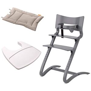 Leander Chaise haute laquée grise Chaise haute pour enfant Chaise adulte avec arceau + plateau blanc + coussin cappuccino - Publicité