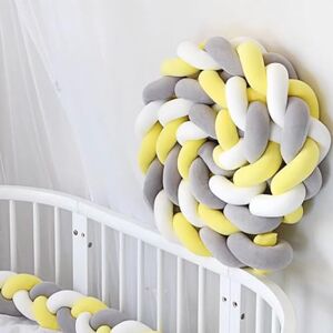 VFDC 3 Brins Tour de Lit Tresse,Coussin Latéral Noué Serpent de Lit Tressé À La Main,Anti Collision Lit Pare- Chocs, Tresses Torsadées Berceau DéCoration IntéRieure, Blanc/Gris/Jaune, 1M - Publicité