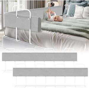 Joparri Lot de 2 barrières de lit pour enfants 200 cm Réglable en hauteur 5 trous Forme réglable Gris - Publicité