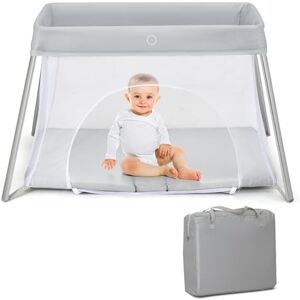 COSTWAY Lit Parapluie Bébé avec Matelas Doux & Lavable, Parc Pliable Bébé avec Fermeture Eclair, Sac de Transport, Charge 15kg pour Bébé de 1-3 Ans (Gris Clair) - Publicité