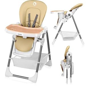 lionelo Linn Plus chaise haute bebe 6-36 mois jusqu'à 15 kg, deux plateaux amovibles, ceintures à 5 points, réglage de la hauteur du siège du dossier et du plateau en Cuir Caoutchouc, Beige - Publicité