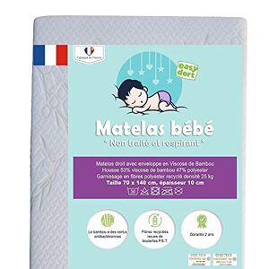 Easy Dort Matelas bébé 70x140 cm   Berceau ou lit bébé   Fabriqué en France   Anti bactérien   Été & Hiver   Double Face   Très Confortable   Housse en Bambou   Oeko tex®   Blanc - Publicité