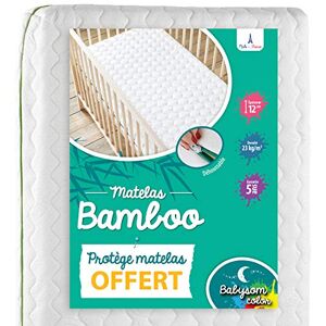 Babysom Matelas Enfant/Bébé Bamboo 70x140 cm   OFFERT : 1 Protège Matelas Imperméable   Viscose au toucher Ultra Doux   Sans Traitement Chimique   Déhoussable   Oeko-Tex®   Fabrication française - Publicité