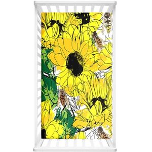 Odot Drap Housse pour Lit de Bébé, Motif Tournesol Draps Housses Enfants Douce Protège Matelas Extensible pour Fille et Garçon, Lit Bébé, Berceau, Lit Parapluie (Pétales jaunes,80x40cm) - Publicité