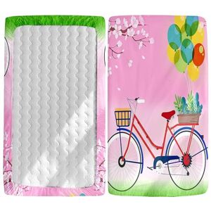 Odot Drap Housse pour Lit de Bébé, Motif Vélo Bicyclette Draps Housses Enfants Douce Protège Matelas Extensible pour Fille et Garçon, Lit Bébé, Berceau, Lit Parapluie (Ballon,80x40cm) - Publicité