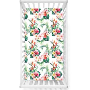 Odot Drap Housse pour Lit de Bébé, Impression de Plantes Draps Housses Enfants Respirant Douce Extensible Protège Matelas pour Lit Bébé, Berceau, Lit Parapluie (45x90 cm,fleur rose) - Publicité