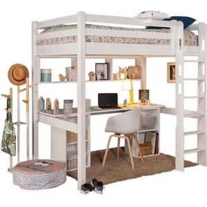 Akiten Retail Lit Mezzanine Avec Bureau Orphée - Blanc - Bois Massif - 90x190 Cm - Sommier Inclus Blanc TU - Publicité