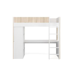 Nateo Concept Lit mezzanine avec bureau 90x190 Blanc et Bois - Publicité