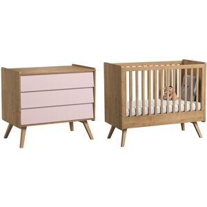 Vox Lit bébé 60x120 commode à langer naturel rose Multicolore 125x103x65cm