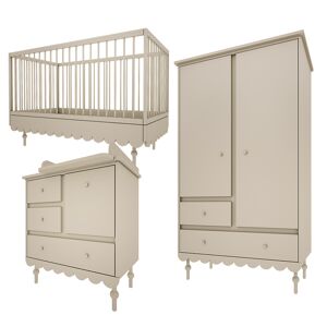 Wood Luck Design Chambre bébé : Trio - lit évolutif 70x140 commode armoire olive - Publicité