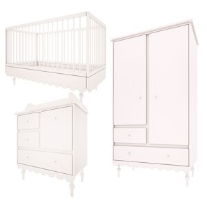 Wood Luck Design Chambre bébé : Trio - lit évolutif 70x140 commode armoire blanc - Publicité