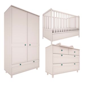 Wood Luck Design Chambre bébé : Trio - lit évolutif 70x140 commode armoire beige