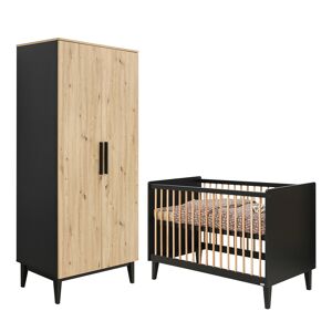 Toi Toi Kids Lit bébé 60x120 armoire 2 portes noir naturel Multicolore 124x86x67cm