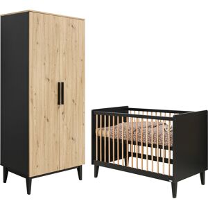 Toi Toi Kids Lit bébé 60x120 armoire 2 portes noir naturel