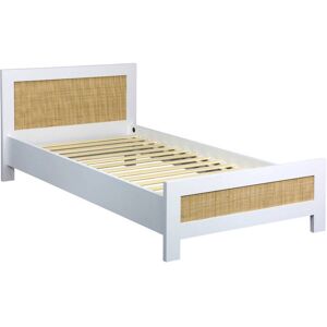 sweeek Lit enfant 90 x 190cm effet bois blanc et cannage