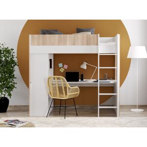 Nateo Concept Lit mezzanine avec bureau 90x190 BONDI - Blanc/Bois