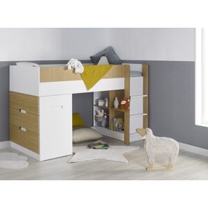 Nateo Concept Lit mi-hauteur avec bureau et commode 90x190 MANLY - Blanc/Chene