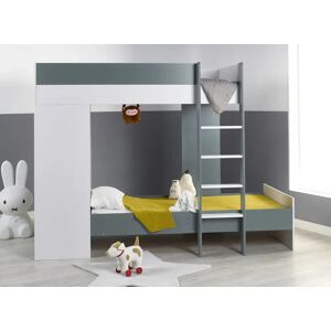 Nateo Concept Lit superposé avec armoire 90x190 MANLY - Blanc/Vert