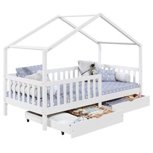 Non communiqué Lit cabane ELEA lit enfant simple montessori 90 x 200 cm, avec 2 tiroirs de rangement, en pin massif lasuré blanc Blanc - Publicité