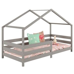 Non communiqué Lit cabane RENA lit simple montessori pour enfant 90 x 190 cm, avec barrières de protection, en pin massif lasuré gris Gris - Publicité